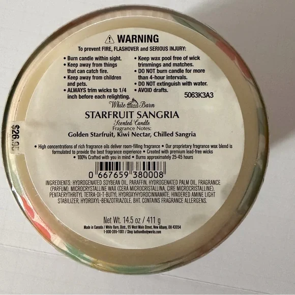 Starfruit Sangria-White Barn/Bath and Body Works
3 Wick Scented Candle - Picture 5 of 6